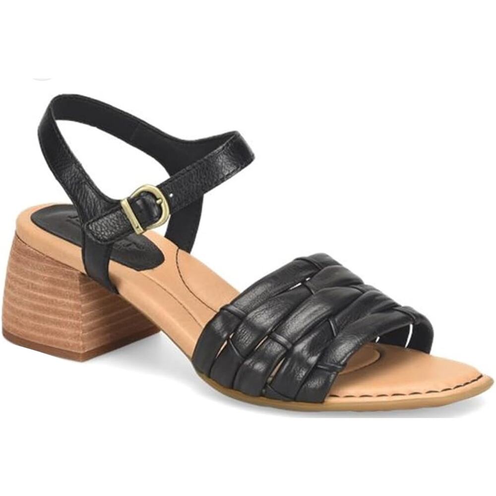 Born 'Shonie' Heeled Sandal Women's SZ 10M Woven Black Leather Ankle Strap Shoe